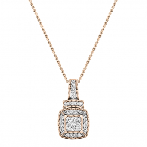 0.35 Carat (ctw) 18K Rose Gold Round White Diamond Ladies Halo Pendant (Gold Chain)