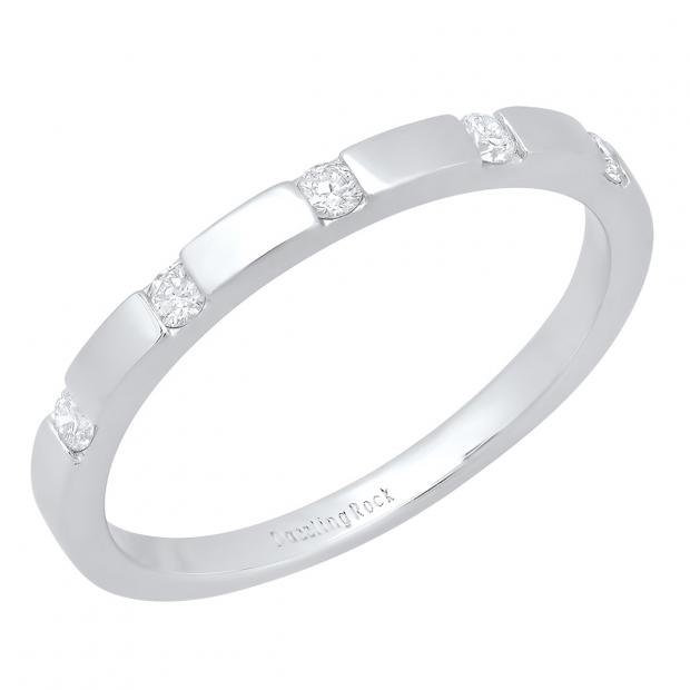 0.15 Carat (ctw) 10K White Gold Round White Diamond Ladies Wedding Band