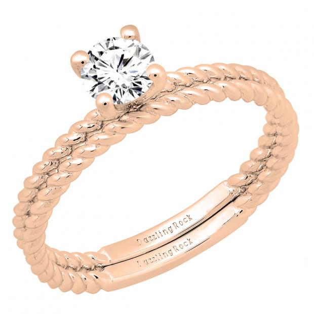 0.50 Carat (ctw) 10K Rose Gold Round Diamond Ladies Bridal Rope Engagement Ring Set 1/2 CT