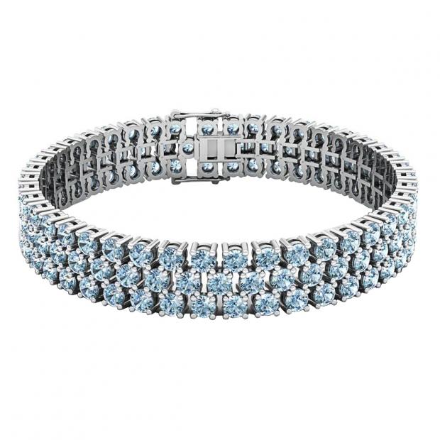 Sterling Silver Round Aquamarine Ladies Tennis Bracelet