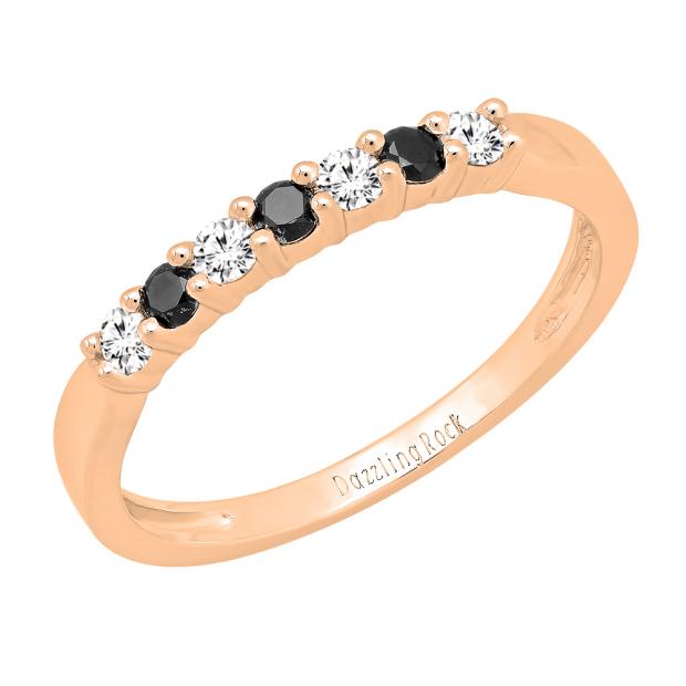 0.30 Carat (ctw) 10K Rose Gold Round Black & Diamond Ladies Wedding Anniversary Band 1/3 CT