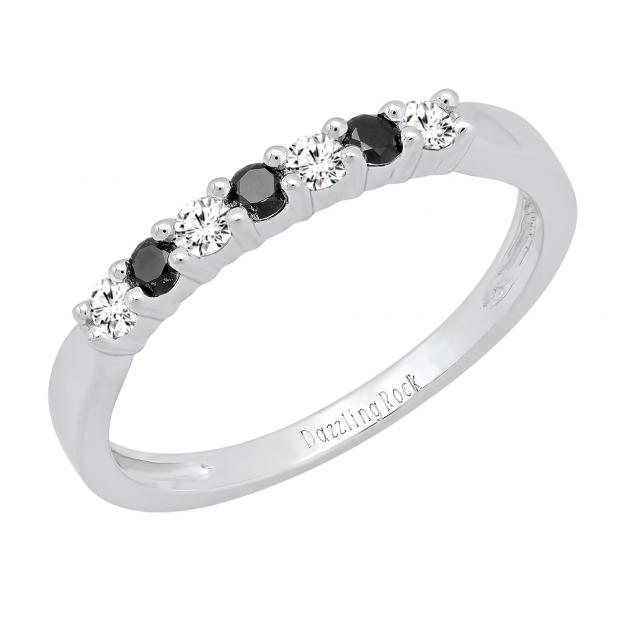 0.30 Carat (ctw) 10K White Gold Round Black & Diamond Ladies Wedding Anniversary Band 1/3 CT