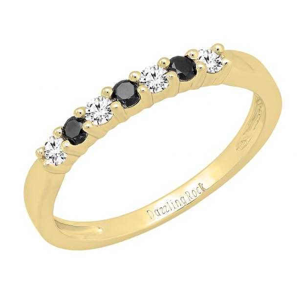0.30 Carat (ctw) 14K Yellow Gold Round Black & Diamond Ladies Wedding Anniversary Band 1/3 CT
