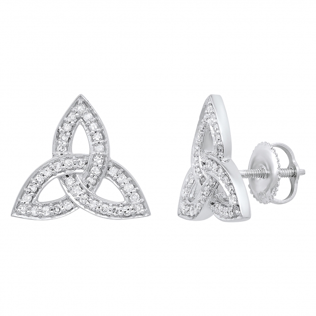 0.30 Carat (ctw) 18K White Gold Round White Diamond Ladies Trinity Knot Stud Earrings 1/3 CT