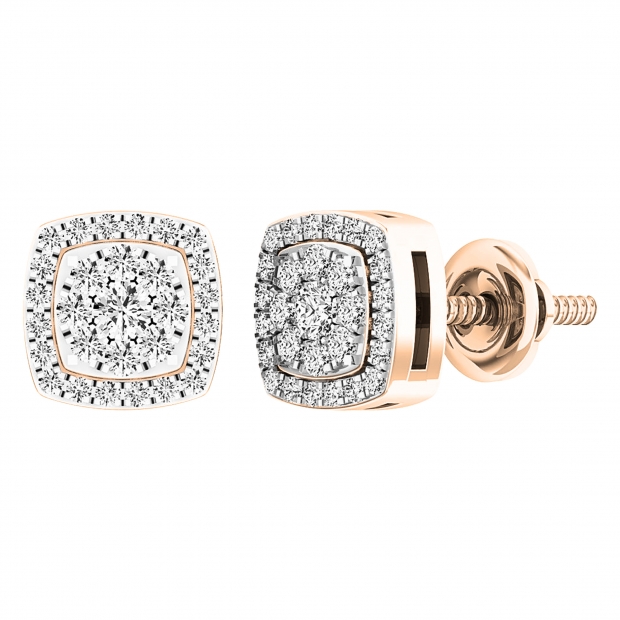 0.25 Carat (ctw) 14K Rose Gold Round White Diamond Ladies Cluster Style Stud Earrings 1/4 CT