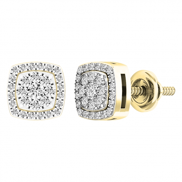 0.25 Carat (ctw) 14K Yellow Gold Round White Diamond Ladies Cluster Style Stud Earrings 1/4 CT