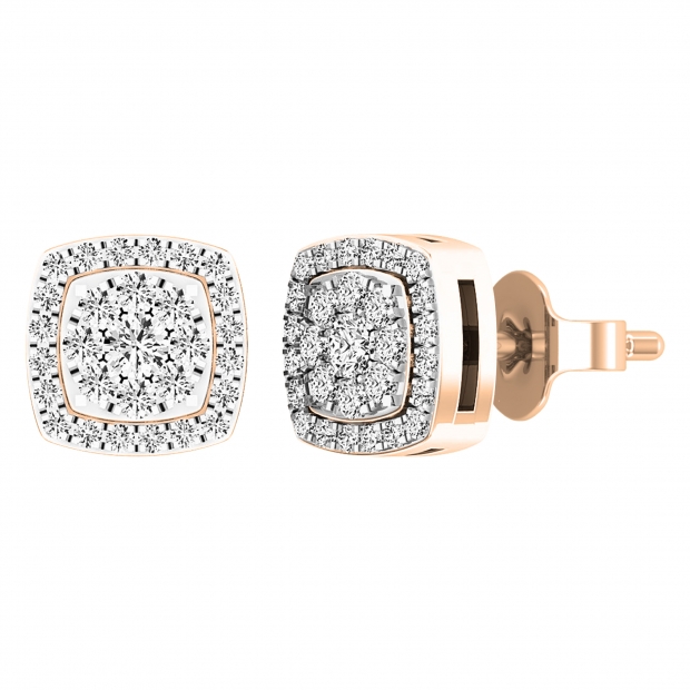0.25 Carat (ctw) 18K Rose Gold Round White Diamond Ladies Cluster Style Stud Earrings 1/4 CT