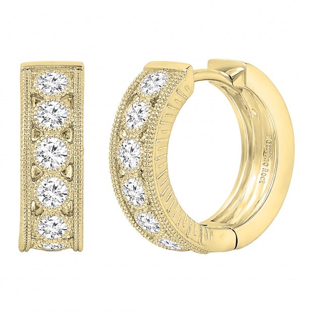 0.80 Carat (ctw) 14K Yellow Gold Round White Diamond Ladies Huggies Hoop Earrings 3/4 CT