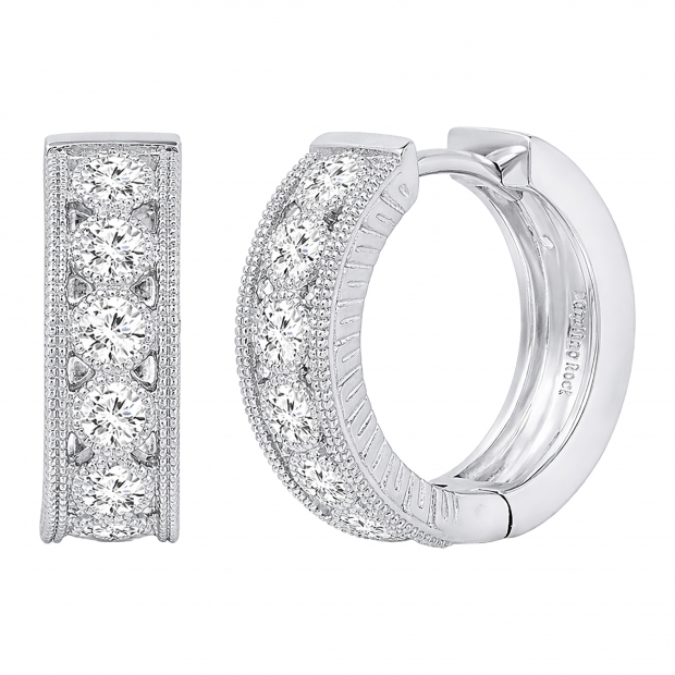 0.80 Carat (ctw) 18K White Gold Round White Diamond Ladies Huggies Hoop Earrings 3/4 CT