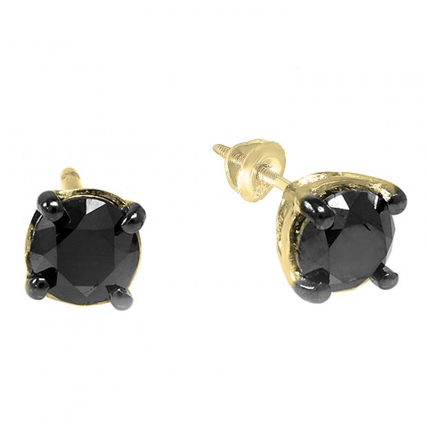0.35 Carat (ctw) 14K Yellow Gold Round Black Diamond Ladies Stud Earrings 1/3 CT