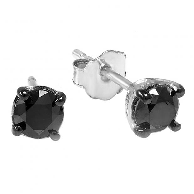0.35 Carat (ctw) 18K White Gold Round Black Diamond Ladies Stud Earrings 1/3 CT