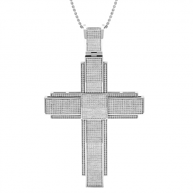 1.90 Carat (ctw) Sterling Silver Round White Diamond Mens Religious Cross Pendant