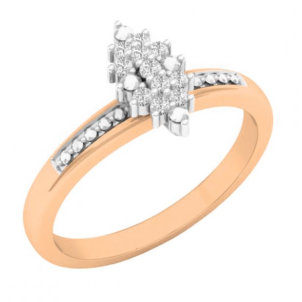 0.10 Carat (ctw) 10K Rose Gold Round White Diamond Ladies Marquise Shaped Cluster Ring 1/10 CT