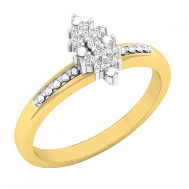 0.10 Carat (ctw) 10K Yellow Gold Round White Diamond Ladies Marquise Shaped Cluster Ring 1/10 CT