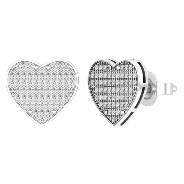 0.55 CT Round White Diamond Heart Shape Platinum Plated Stud Earrings in 925 Sterling Silver in Push Back