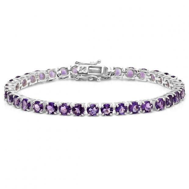 Sterling Silver 5 MM Each Round Genuine Amethyst Ladies Tennis Bracelet