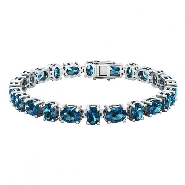 Sterling Silver Oval Genuine Blue Topaz Ladies Tennis Bracelet