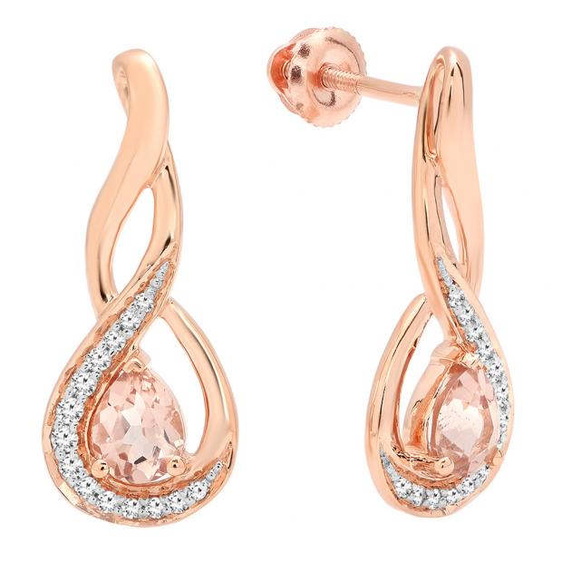 10K Rose Gold 5X4 MM Each Pear Morganite & Round Diamond Ladies Infinity Drop Earrings