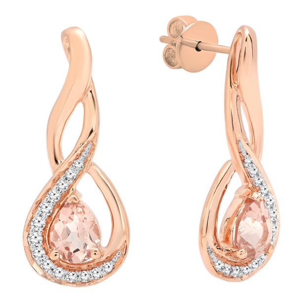 18K Rose Gold 5X4 MM Each Pear Morganite & Round Diamond Ladies Infinity Drop Earrings