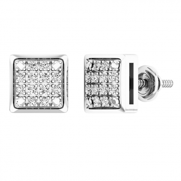 0.20 Carat (ctw) Sterling Silver Round Diamond Ice Cube Dice Shape Mens Hip Hop Iced Stud Earrings