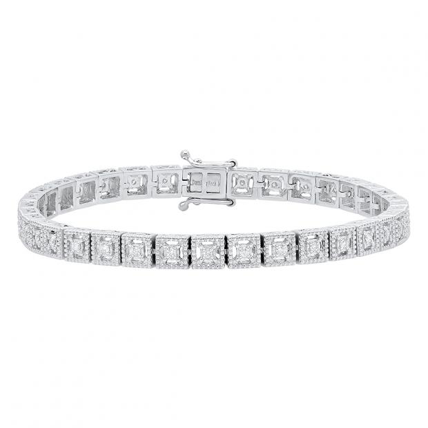 0.40 Carat (ctw) 10K White Gold Round White Diamond Ladies Tennis Bracelet