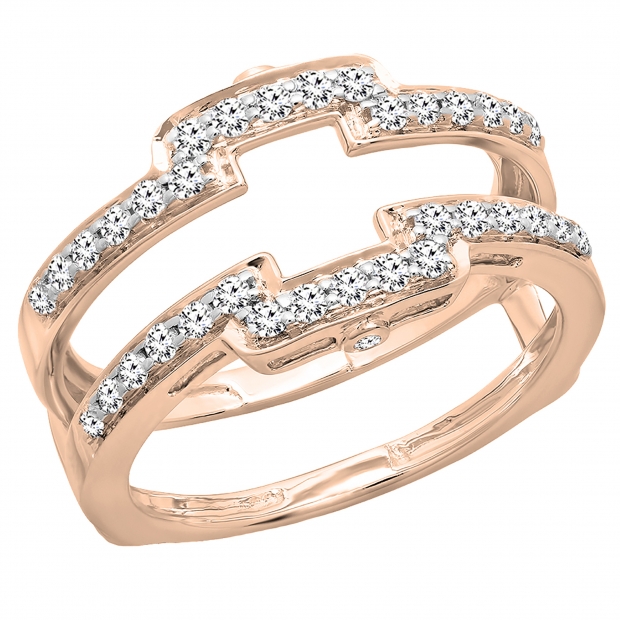 0.50 Carat (ctw) 10K Rose Gold Round Diamond Ladies Wedding Band Enhancer Guard Double Ring 1/2 CT