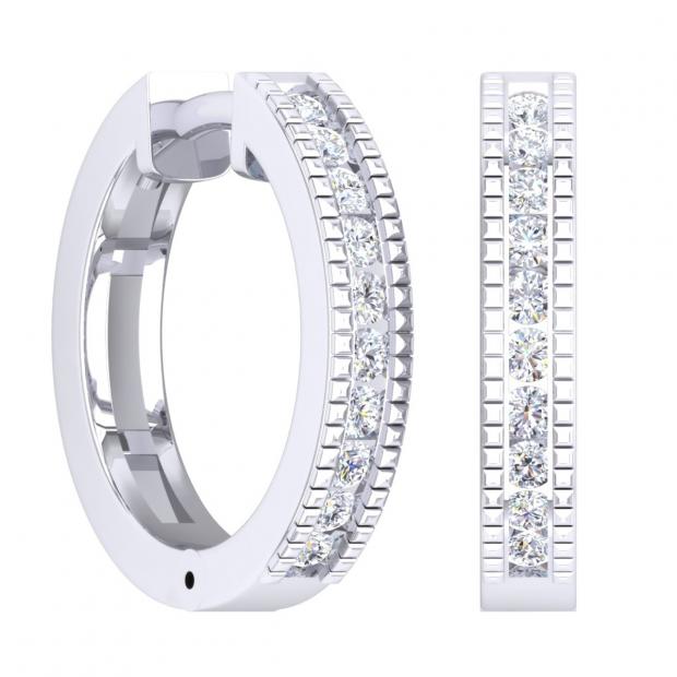 0.30 Carat (ctw) 18K White Gold Round White Diamond Ladies Huggies Hoop Earrings 1/3 CT