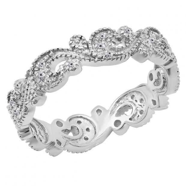 0.23 Carat (ctw) 14K White Gold Round White Diamond Ladies Wedding Stackable Eternity Band 1/4 CT