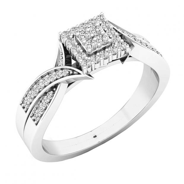 0.30 Carat (ctw) Sterling Silver Round White Diamond Ladies Bypass Style Engagement Ring 1/3 CT