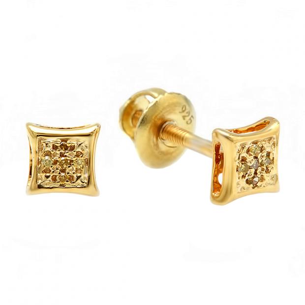0.02 Carat (ctw) Sterling Silver Round Yellow Diamond Micro Pave Setting Kite Shape Stud Earrings