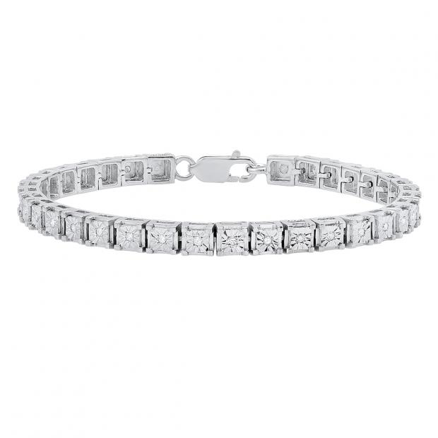 0.45 Carat (ctw) Sterling Silver Round White Diamond Ladies Tennis Bracelet 1/2 CT