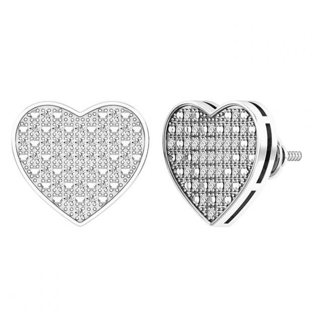 0.25 Carat (ctw) Platinum Plated Sterling Silver Round Diamond Heart Stud Earrings 1/4 CT