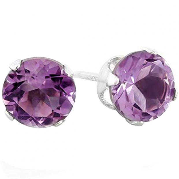 Dazzlingrock Collection Sterling Silver Each 6.1 MM Round Amethyst Stud Earrings