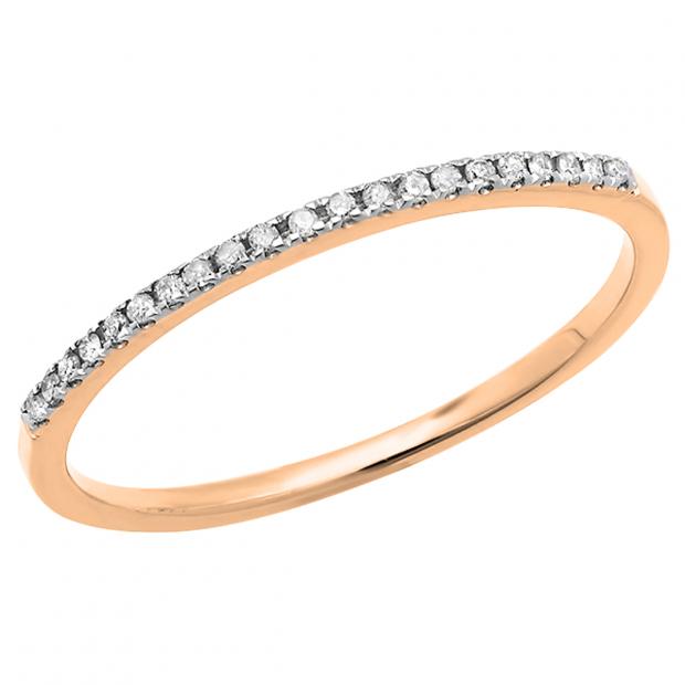 0.10 Carat (ctw) 10K Rose Gold Round White Diamond Ladies Wedding Stackable Band 1/10 CT