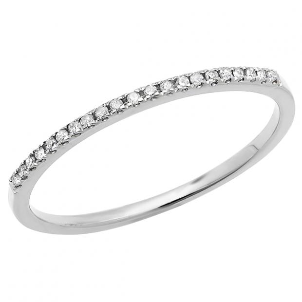 0.10 Carat (ctw) 10K White Gold Round White Diamond Ladies Wedding Stackable Band 1/10 CT