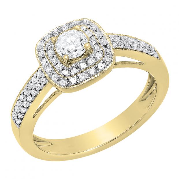 0.65 Carat (ctw) 18K Yellow Gold Round Diamond Ladies Bridal Engagement Ring