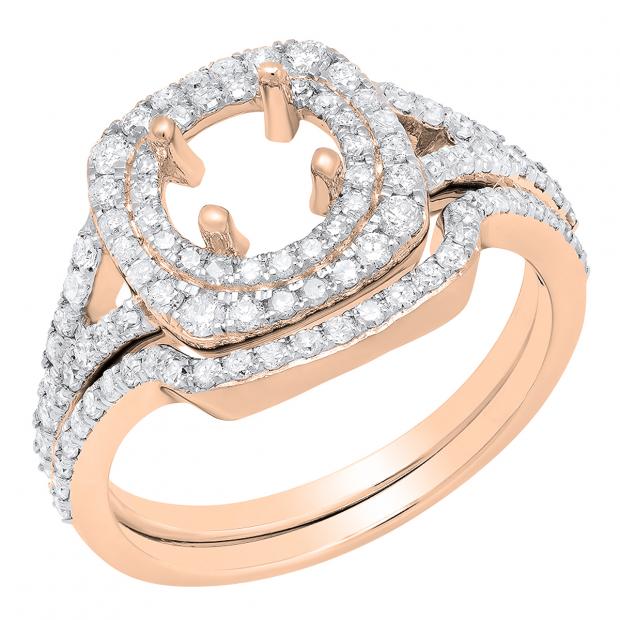0.80 Carat (ctw) 18K Rose Gold Round Diamond Ladies Semi Mount Ring Set 3/4 CT (No Center Stone)