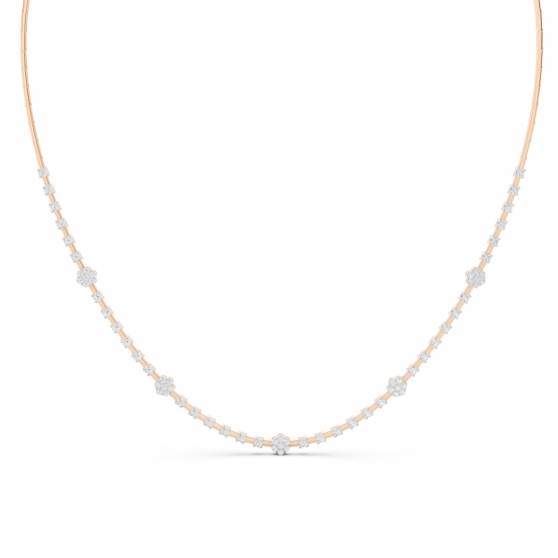 1.95 Carat (ctw) 18K Rose Gold Round White Diamond Ladies Flower Gold Necklace 2 CT