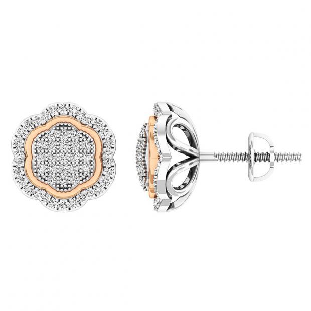 0.35 Carat (ctw) 10K White Gold Round White Diamond Ladies Cluster Flower Earrings 1/3 CT