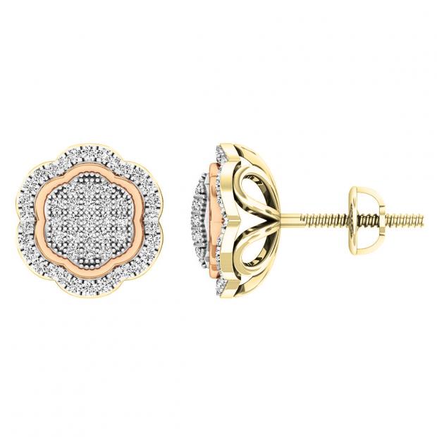 0.35 Carat (ctw) 10K Yellow Gold Round White Diamond Ladies Cluster Flower Earrings 1/3 CT