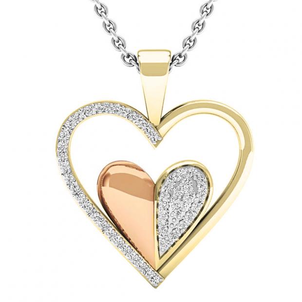 0.20 Carat (ctw) 14K Yellow Gold Round Diamond Ladies Heart Pendant 1/5 CT (Silver Chain Included)