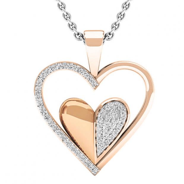 0.20 Carat (ctw) 18K Rose Gold Round Diamond Ladies Heart Pendant 1/5 CT (Silver Chain Included)