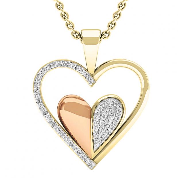 0.20 Carat (ctw) 10K Yellow Gold Round Diamond Ladies Heart Pendant 1/5 CT (Gold Chain Included)