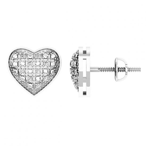 0.10 Carat (ctw) Sterling Silver Round Diamond Heart Mens Hip Hop Stud Earrings 1/10 CT