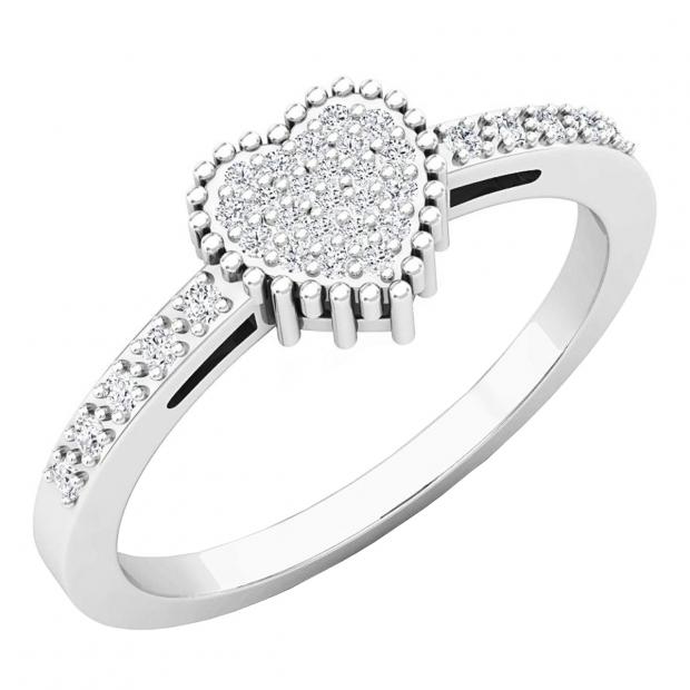 0.15 Carat (ctw) 10K White Gold Round White Diamond Ladies Bridal Heart Shaped Promise Ring