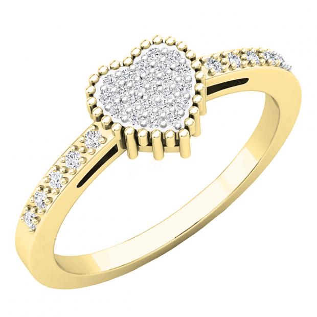 0.15 Carat (ctw) 10K Yellow Gold Round White Diamond Ladies Bridal Heart Shaped Promise Ring