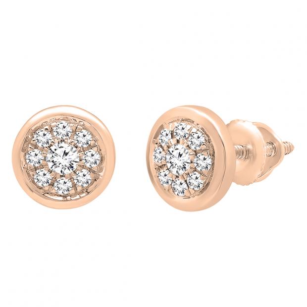 0.25 Carat (ctw) 14K Rose Gold Round White Diamond Ladies Cluster Stud Earrings 1/4 CT