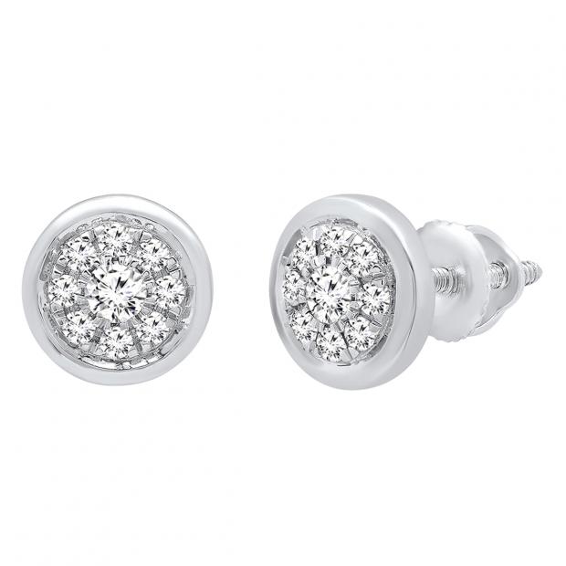 0.25 Carat (ctw) 14K White Gold Round White Diamond Ladies Cluster Stud Earrings 1/4 CT
