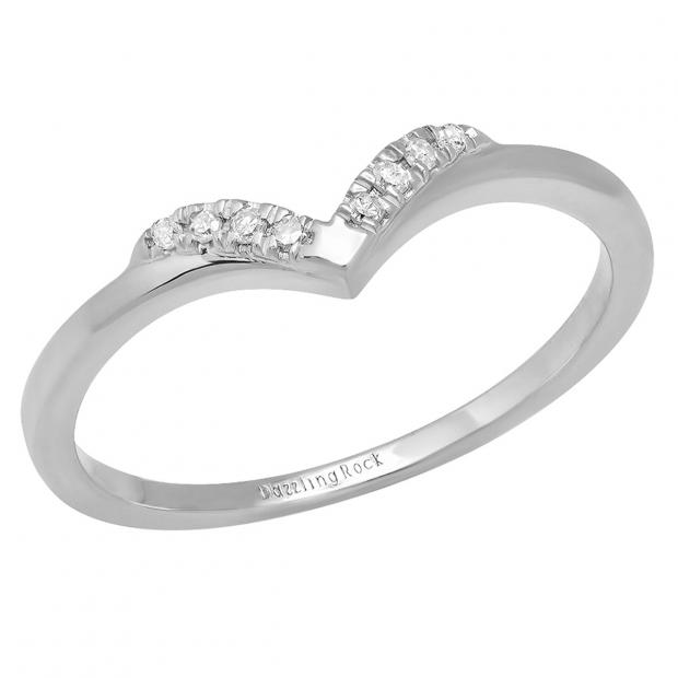 0.05 Carat (ctw) 14K White Gold Round White Diamond Ladies Wedding Stackable Band Contour Ring