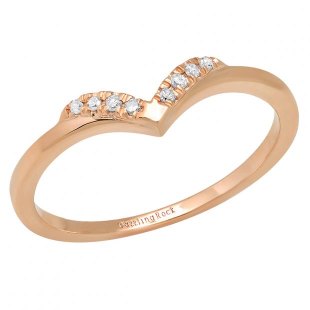 0.05 Carat (ctw) 18K Rose Gold Round White Diamond Ladies Wedding Stackable Band Contour Ring